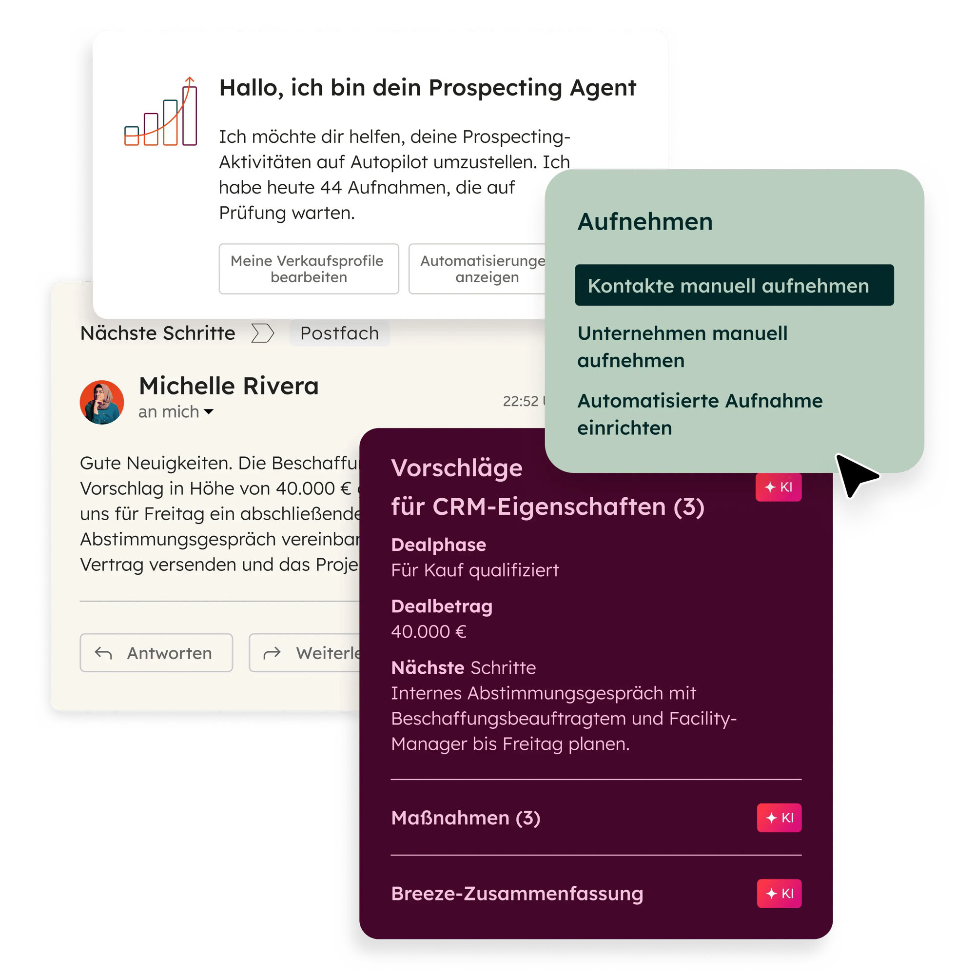Vereinfachte Benutzeroberflaeche von HubSpot Agents