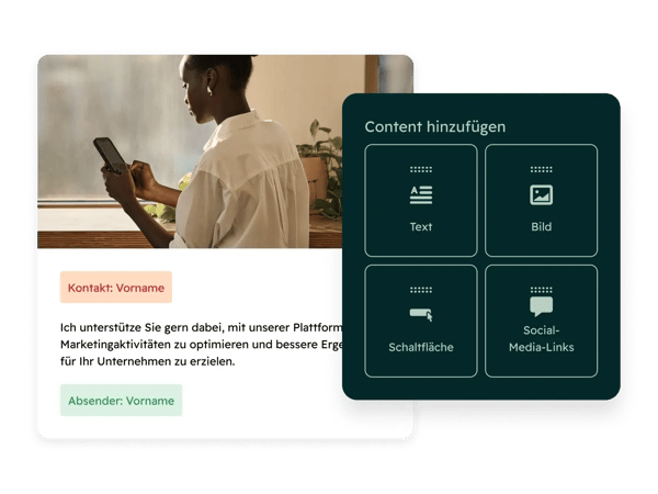CRM-Software: Vereinfachte HubSpot-Benutzeroberflaeche, die den E-Mail-Editor zeigt, in dem mithilfe von HubSpot-AI eine Nurturing-E-Mail erstellt wird