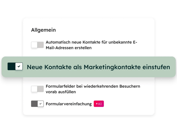 Formularvereinfachung: Optionen zur automatischen Kontakterstellung, Einstufung als Marketingkontakte und Formularvorbefuellung fuer Besuchende