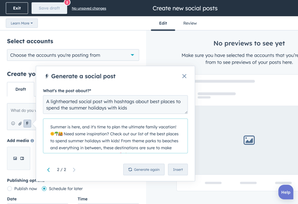 KI-generierter Post in HubSpot über Sommerpizza-Rezepte