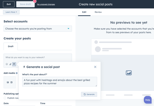 Screenshot des Content-Generators, der einen Social Post über Pizzarezepte schreibt