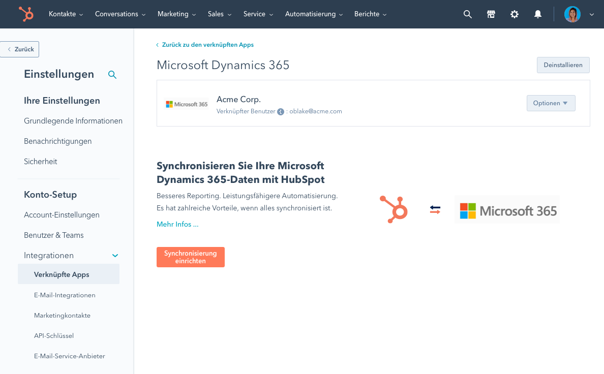 Microsoft Dynamics Daten synchronisieren mit HubSpot